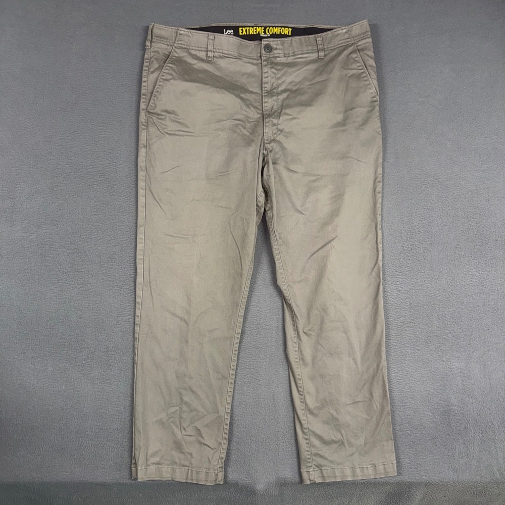 Lee Pants Mens 44x32 Gray Straight Fit Extreme Comfort Performance Chino Cotton